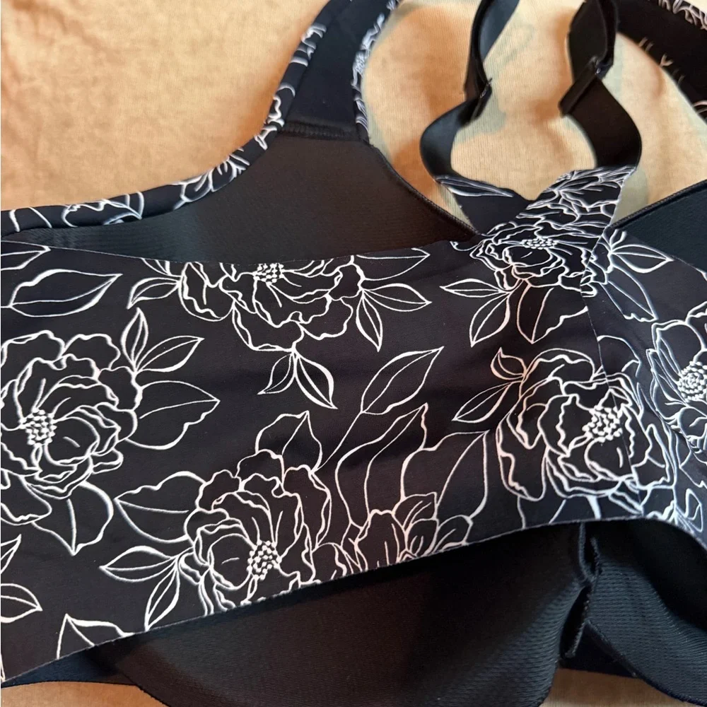 Victoria's Secret Black Sports Bra with White Floral Pattern